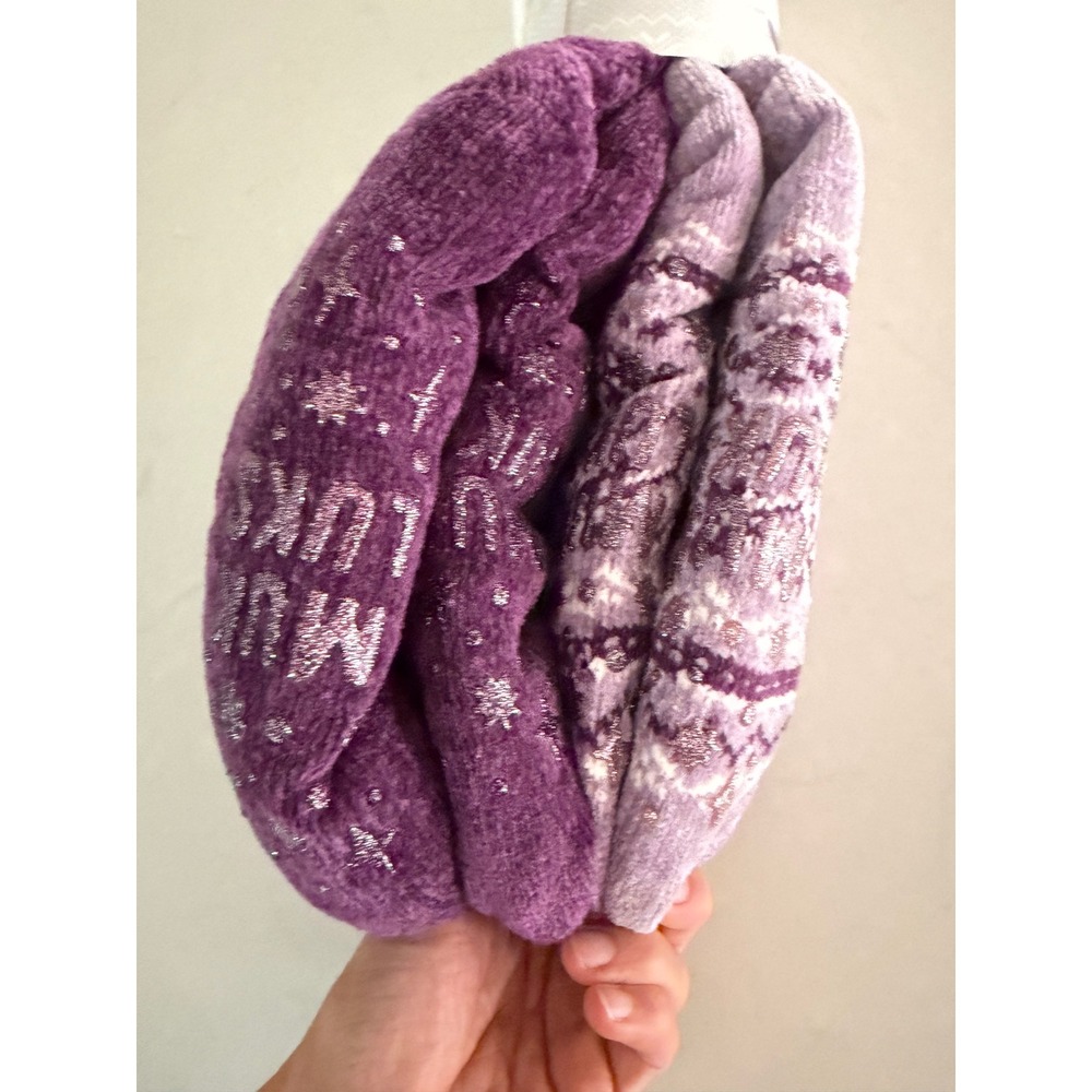Muk Luks Womens Cabin Socks 2 Pair Pack Purple Fair Isle L/XL 8-10 Non-Skid - Picture 4 of 6